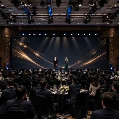 기업행사 무대에서 진행이 이뤄지는 연회장 현장
