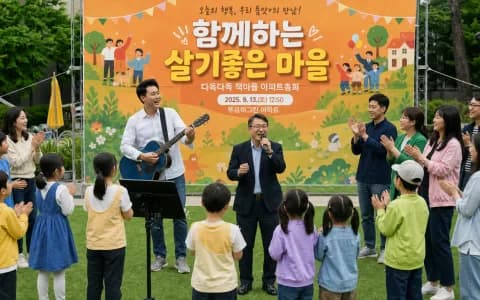 주민행사 무대 앞에 모인 주민들